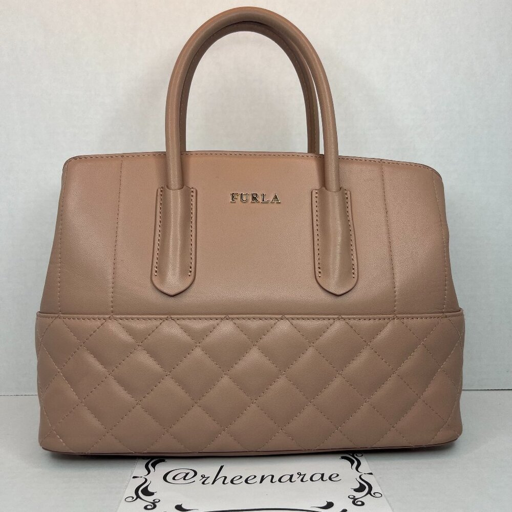 Authentic Furla Tessa  Quilted Leather Handbag - Beige Pink